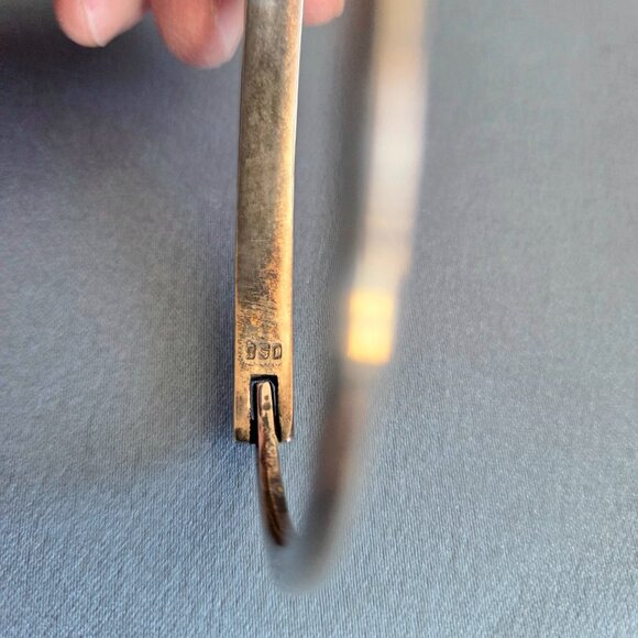 Vintage Peruvian Silver 950 Bracelet Hoop with Inlayed Lapis Lazuli. - Picture 9 of 10